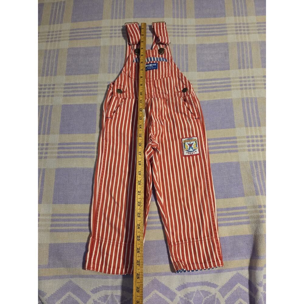 Vtg Osh Kosh Sweats 2T Red White Striped Vestbak Rough Tough 90s 80s Overalls - Picture 6 of 9